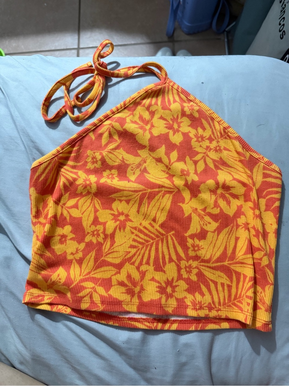 Arizona Love Floral Halter Crop Top - Orange & Yellow